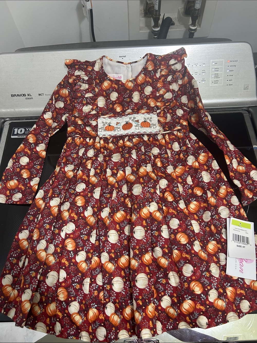 Girls 4t new nwt pleated 100% cotton dress pumpkins smocked fall autumn acorns